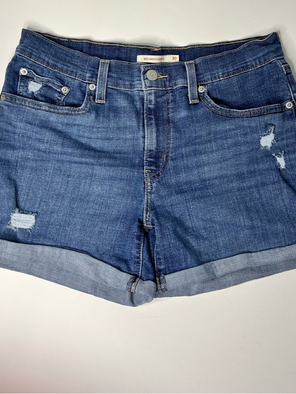 Levi's Denim Shorts Women’s Size 30 Blue Distressed Rolled-Hem Jean Shorts